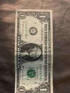 Star Note 2007 A $1 Dollar Bill Circulated  - Picture 1 of 4