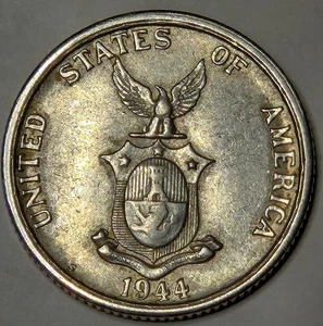 1944-S PHILIPPINES US ADMIN SILVER 50 CENTAVOS KM-183 N-15858 OLD CLEANING - Picture 1 of 10