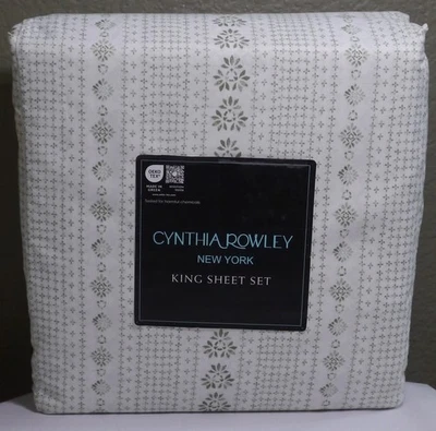 NEW Cynthia Rowley 4 Pc KING Sheet Set Green Irregular Geometric Design - Image 1 of 4