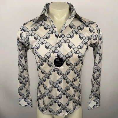 NOS Disco Shirt Mens Nylon Acetate Nik Wear Wolf Geometric Vintage 70s Medium - Image 1 of 4