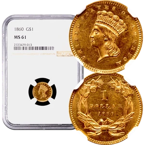 1860 Gold Dollar $1 NGC MS61 - Picture 1 of 5