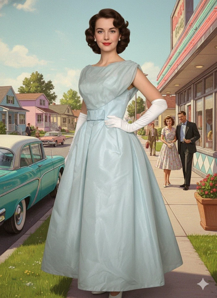 Vintage 1950s Lorrie Deb Blue Taffeta Evening Gown Prom Dress Full Skirt  - Image 1 of 4