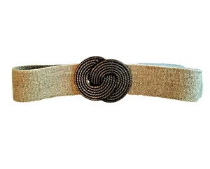 Cinturón elástico Nan Lewis con hebilla enrollada dorada antigua tamaño pequeño 2" de ancho - Imagen 1 de 8