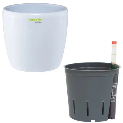 happy nature Set 3-teilig Keramik Blumentopf Venus weiß Bewässerung - Bild 1 von 3