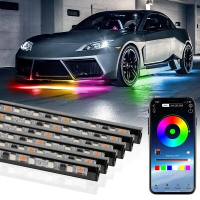 AIRKOUL 6PCS RGB Multi-Color Underglow LED Neon Kit Light Strip Bluetooth For Car Truck