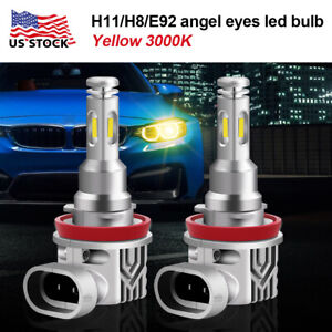 Set of 2 H8 H11 LED Bulbs Yellow Angel Eyes Bright Replace Kit For BMW X3 X6 E92