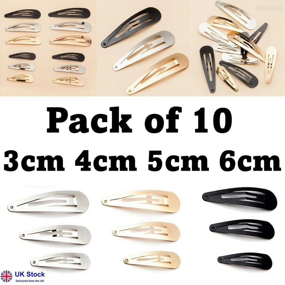 10 x Hair Clips Snap Hairpins Slides Women Girls Kids Baby School Grip Set Metal - Image 1 of 1
