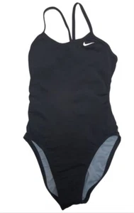 NIKE Girl's Black Round Neck Thin Straps One Piece Swimsuit #TFSS0081 26 NWT - Picture 1 of 2