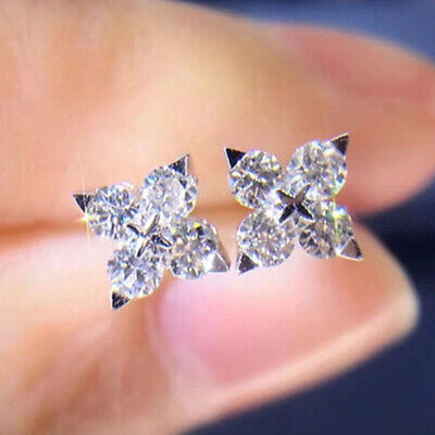 Elegant 925 Silver Jewelry Stud Earrings For Women Cubic Zircon Wedding Gift • 2.01€