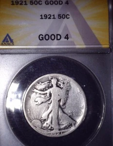 1921 Walking Liberty Fifty Cent, ANACS G4. Key Date, Issue Free - Picture 1 of 2