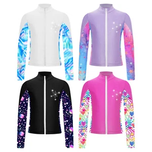 Kids Girls Activewear Slim-fit Sweatshirt Printed Sport Tops Zipper Outerwear - Picture 1 of 45
