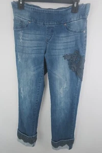 Peck & Peck Pull On Denim Capri Jeans Spitzenbesatz Blumen Patch Blau Gr. 2 - Bild 1 von 5