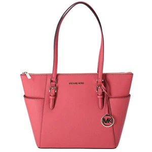 Michael Kors Charlotte Large Top Zip Leather Tote Light Berry Sorbet Pink - Picture 1 of 4