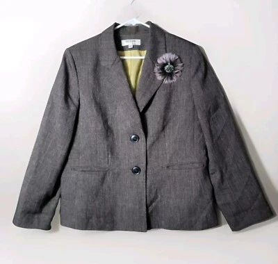 Blazer Supply con alfiler de flores para mujer talla 18P gris marrón ropa informal elegante Foto 1 de 4
