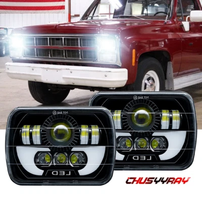 Fit GMC C1500 C2500 C3500 79-86 Chrome 7x6" 5x7" inch LED Headlight Hi-Lo Beam - Image 1 of 4