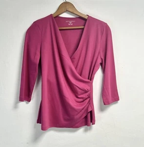 Appleseed’s Women’s PS Cross Over Top Tee Rouched Stretch 3/4 Sleeve #76915 Pink - Picture 1 of 12