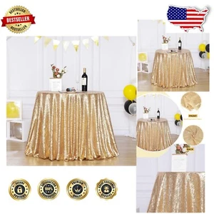 Shimmery Round Sequin Tablecloth - 120-Inch Light Gold for Birthday and Events - Picture 1 of 10