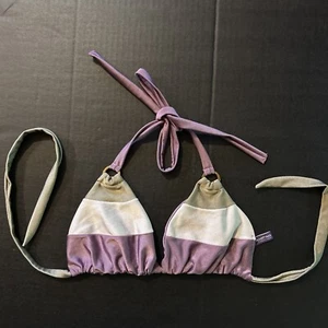 Cia Maritima Triangle Bikini Top Only Halter Size Small Lavender Stripes - Picture 1 of 3