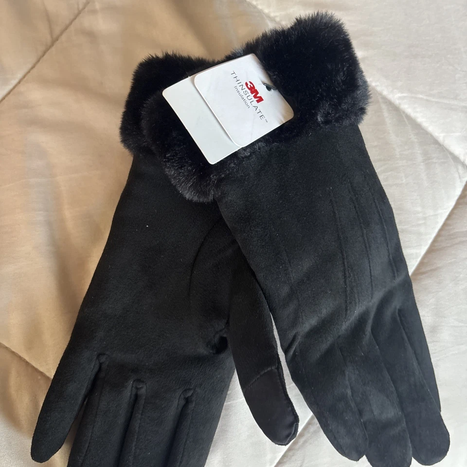 West Loop Men's Knit Glove 3M Thinsulate One Size Black Faux Suede Glove Pair - Image 1 of 4