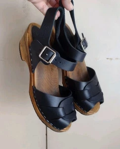 Lotta from Stockholm Peeptoe schwarze Leder Slingback Clog Sandalen offen Gr. 37 - Bild 1 von 9