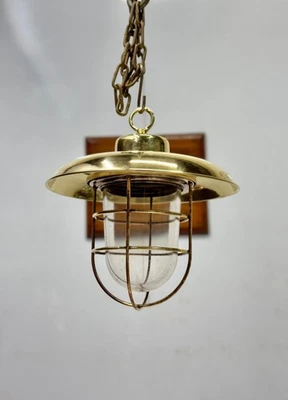 Vintage Brass Industrial Pendant Light – Nautical Lantern with Glass Shade - Image 1 of 4
