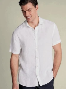 Camisa Charles Tyrwhitt Hombres Blanca Calce CLÁSICO Lino Puro GRANDE Manga Corta Nueva - Imagen 1 de 10