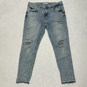 Zara Men’s Slim Fit Crop Tapered Blue Distressed Jeans Size US 36 - Picture 1 of 6