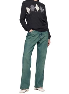 Pantalone denim Paloma lana verde folla borchie ragazzo piccolo lungo nuovo con etichetta - Foto 1 di 10