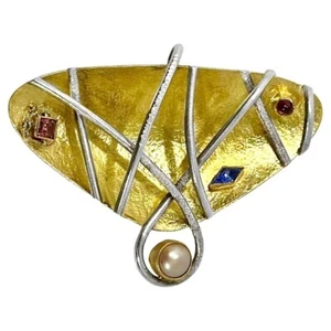Limited Edition Artisan Modernist Pendant In Silver with 22k Gold Vermiel - Picture 1 of 7
