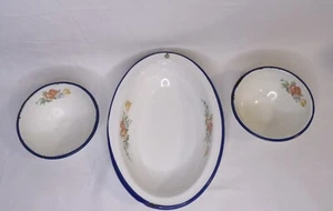 VTG Enamel Ware Floral Print Rose Cinsa Brand Saltillo Mexico Serving Bowl + - Picture 1 of 12