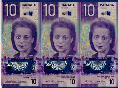 Canada $10 (2018) -BC-77a,b,c / P-W113(1-3) - UNC Polymer - All 3 Signatures - Image 1 of 4