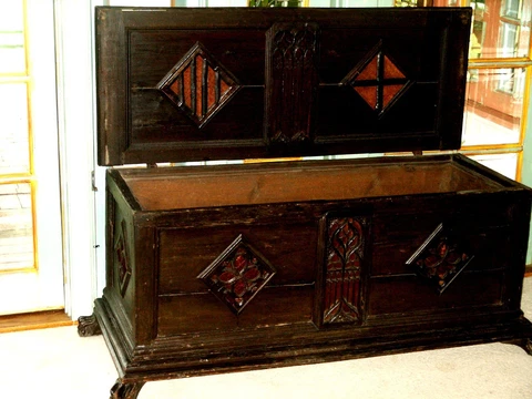 Authentic Early Antique French Gothic Chest, Coffer Cover
