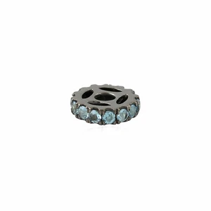 Blautopas Rondell Zwischenring Fundstück 925 Sterling Silber Edelstein Schmuck 8 x 2 mm - Bild 1 von 4