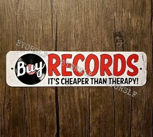 Metal Sign BUY RECORDS cheaper than therapy vinyl albums record store shop spin - Picture 1 of 3