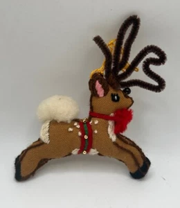 Decorazione natalizia renna 4" con perline ricamo fatto a mano vintage - Foto 1 di 5