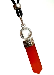 Carnelian Pendant Necklace Quartz Ball Crystal Stone Gemstone Pencil Bead Cord - Picture 1 of 24