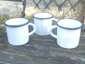 LOT DE 3 MUG EMAILLES 8 cm BLANCS émail véritable Cuit à 800°C Promo AFFAIRE! - Picture 1 of 1