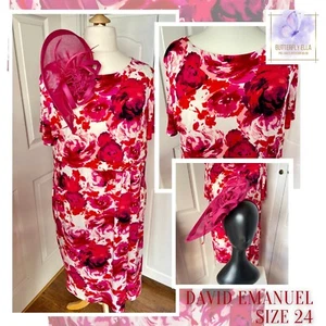Dress 24 Red Pink Fascinator Floral Wedding Guest Occasion Mother Bride Races - Picture 1 of 21