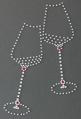 Hotfix Strass Bügelbild Motiv Weingläser DMC Glasstrass Applikation Aufbügler  - Bild 1 von 4