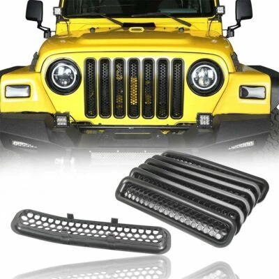 7Pcs Black ABS Front Honeycomb Mesh Frame Trim Fit 1997-2006 Jeep Wrangler TJ - Image 1 of 4