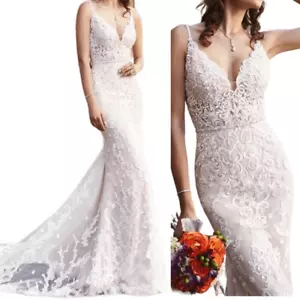 Kitty Chen Bridal Taylor V-Cut Open Back Lace Wedding Dress H1846 in White/Tan - Picture 1 of 23