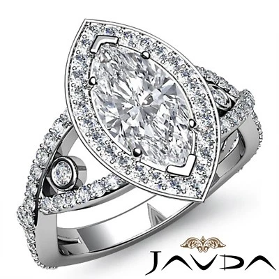 Cross Shank Circa Halo Marquise Diamond Engagement Bezel Ring GIA J VVS1 3.27Ct - Image 1 of 4