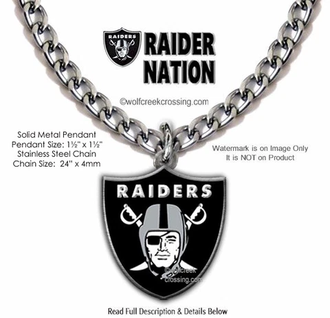 LARGE RAIDER NATION NECKLACE - STAINLESS STEEL CHAIN - NFL FOOTBALL - FREE SHIP’ Cover