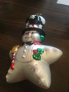 Vintage 1999 BK Christmas Tree Ornament Snowman  Glass - Picture 1 of 4