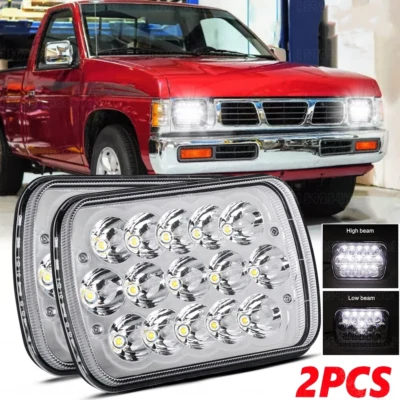 2PCS 7x6" Black LED Headlights Hi/Lo Sealed Beam For Nissan D21 Pickup 1986-1994 - Image 1 of 4