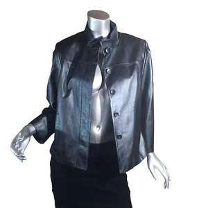 Pendleton Women's Medium Black Leather Jacket Classy Hidden Button Up - Picture 1 of 21