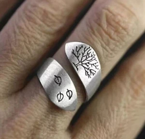 NEW Women’s Brushed 925 Sterling Silver Adjustable Tree Of Life Wrap Ring - Picture 1 of 16
