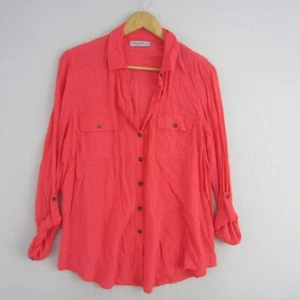 Just Jeans Top Womens 10 Orange Blouse Shirt Button-Up Collar Casual Ladies - Picture 1 of 14