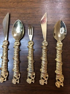 VTG Rose 24K Gold Plated Hors D'Oeuvres Forks Knives Spoons JANIS COLLECTION - Picture 1 of 15