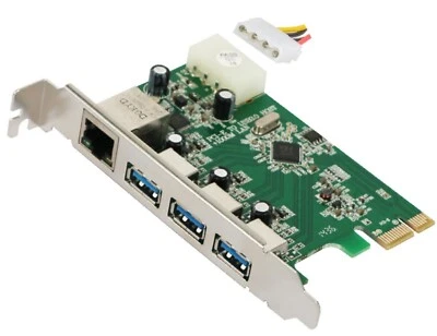PCIe to 3xUSB 3.0 ports+1000M RJ45 Gigabit Ethernet Card PCI-E USB3.0 HUB+1G lan - Image 1 of 4